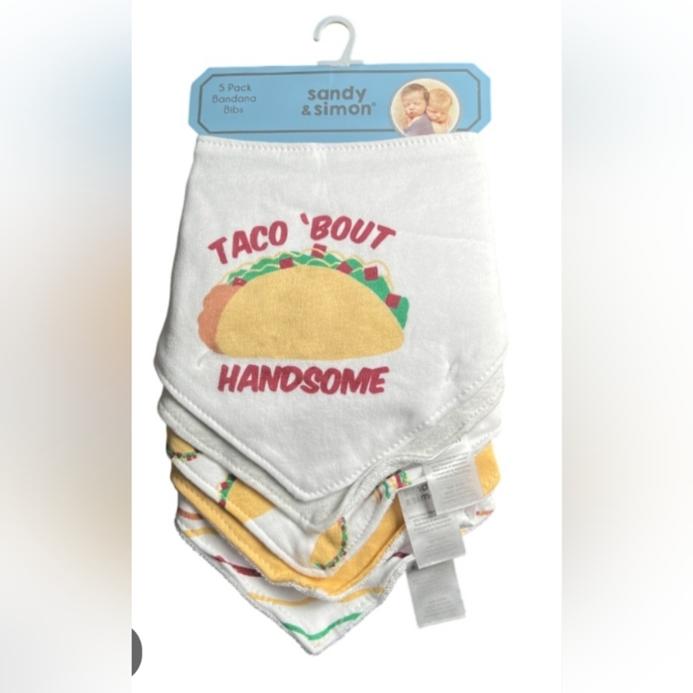 NWT/Kids Bandana Bibs - White and Yellow Taco Theme